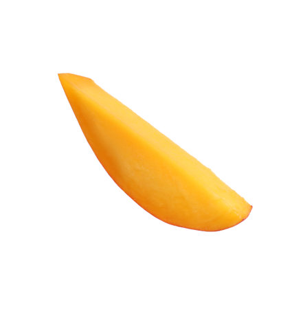 Fresh juicy mango slice on white backgroundの写真素材