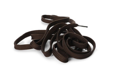 Dark brown shoe lace isolated on whiteの写真素材
