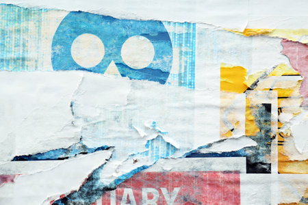 Different creased torn paper posters as backgroundの写真素材