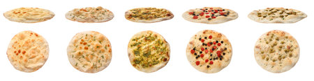 Set with different traditional Italian focaccia on white background. banner design