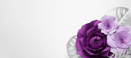 Different beautiful flowers and leaves made of paper on white background, top viewの写真素材