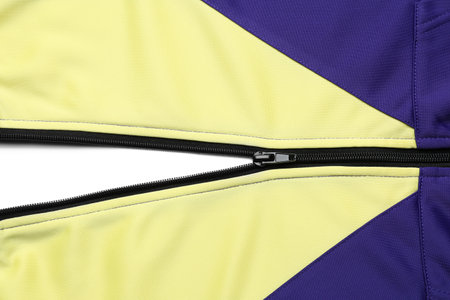 Jacket with zipper on white background, top viewの写真素材