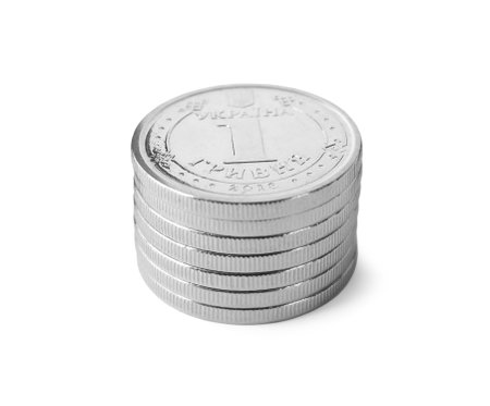 Ukrainian coins isolated on white. national currencyの写真素材