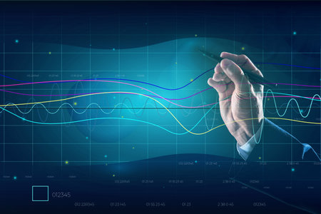 Businessman drawing growth graph on virtual screen, closeup. investment conceptの写真素材