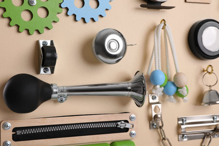 Close up view of busy board. baby sensory toyの写真素材