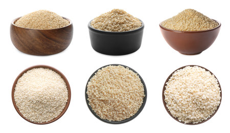 Set with sesame seeds on white background. banner designの写真素材