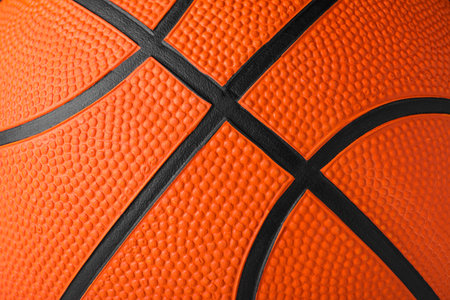 Orange ball as background, closeup. basketball equipmentの写真素材
