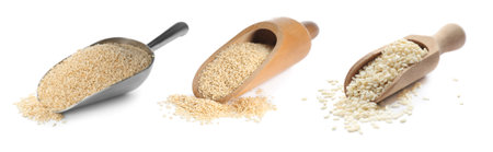 Set with sesame seeds on white background. banner designの写真素材