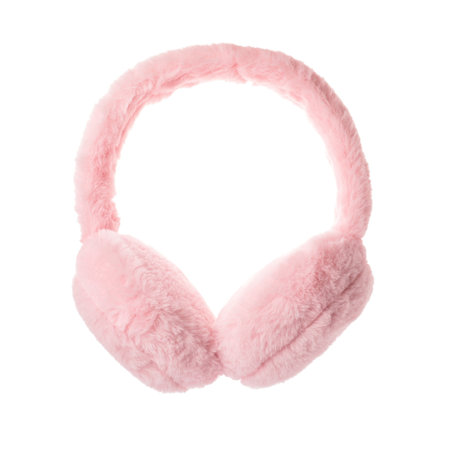 Stylish warm soft earmuffs isolated on whiteの写真素材