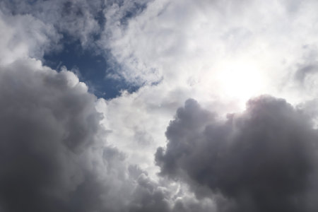 Sky with heavy rainy clouds on gray dayの写真素材
