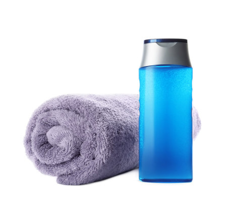 Personal hygiene product with towel on white backgroundの写真素材