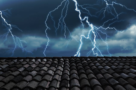 Dark cloudy sky with lightning. Stormy weather