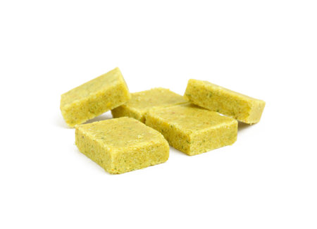 Bouillon cubes on white background. Broth concentrateの写真素材