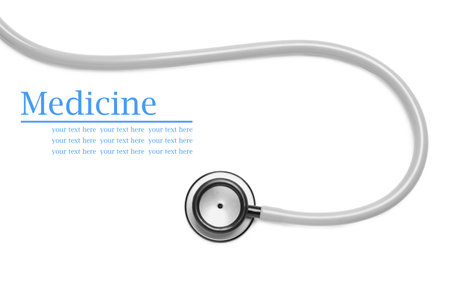 Stethoscope on white background, top view. Space for textの写真素材