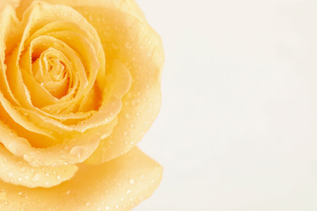 Beautiful yellow rose flower with water drops on white background, closeupの写真素材