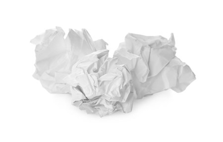 Crumpled sheets of paper on white backgroundの写真素材