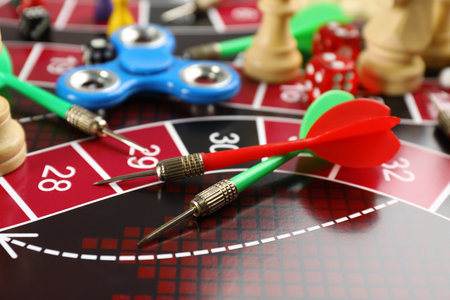 Components of board games as background, closeupの写真素材