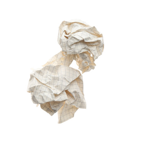 Crumpled sheets of notebook paper on white background, top viewの写真素材