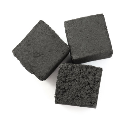 Charcoal cubes for hookah on white background, top viewの写真素材