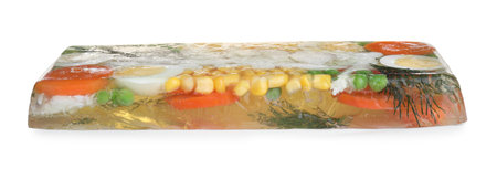 Delicious homemade fish aspic isolated on whiteの写真素材