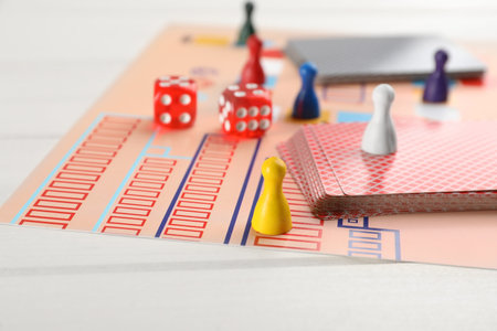 Board game on white wooden table, closeupの写真素材