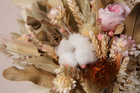 Beautiful elegant dried flower bouquet, closeup viewの写真素材