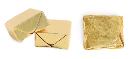 Set with bouillon cubes on white background, top viewの写真素材