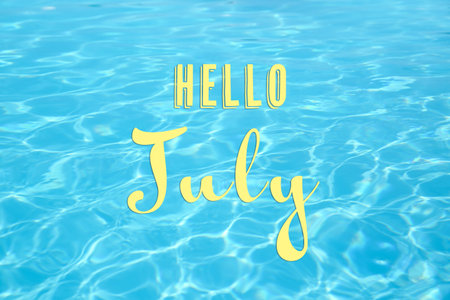 hello july. Swimming pool with clear water as backgroundの写真素材