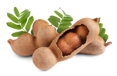 Delicious ripe tamarinds on white background. exotic fruitsの写真素材