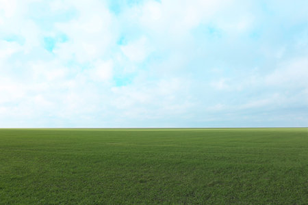 Picturesque view of beautiful countryside landscape with green grass