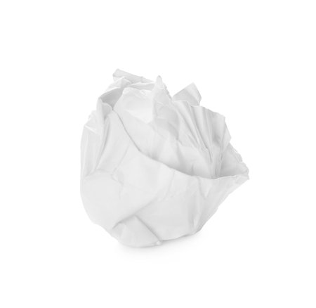 Crumpled sheet of paper isolated on whiteの写真素材