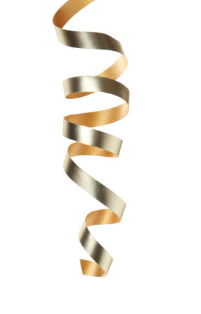 Shiny serpentine streamer on white background. Festive decorの写真素材