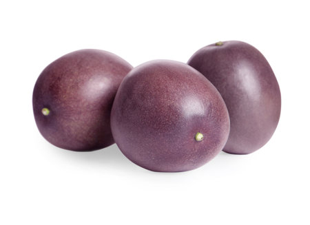 Delicious ripe passion fruits on white backgroundの写真素材