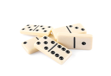 Many classic domino tiles on white backgroundの写真素材