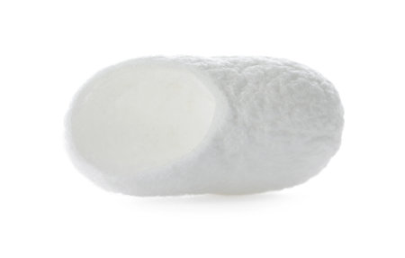 Beautiful natural silkworm cocoon isolated on whiteの写真素材