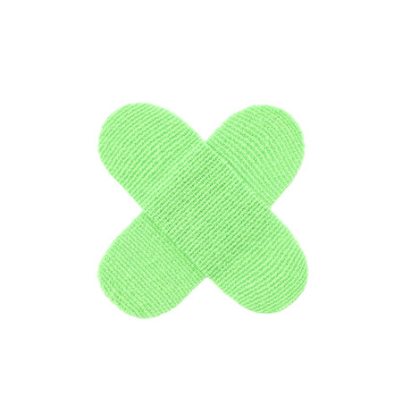 Green tape pieces on white background, top viewの写真素材