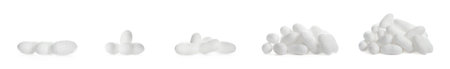 Set with natural silkworm cocoons on white background. banner design