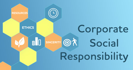 Corporate social responsibility infographic on blue background, illustrationの写真素材