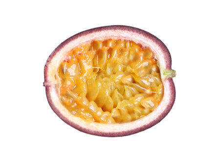 Half of passion fruit isolated on whiteの写真素材