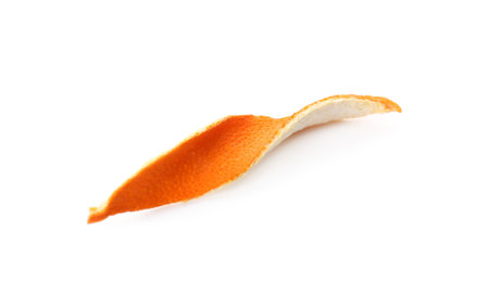 Dry orange fruit peel isolated on whiteの写真素材