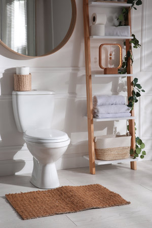 Modern toilet bowl in comfortable restroom. interior design