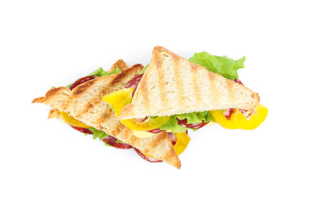 Tasty sandwiches on white background, top viewの写真素材