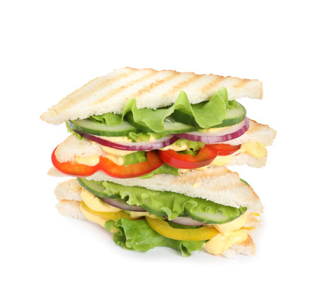 Two tasty vegetarian sandwiches isolated on whiteの写真素材