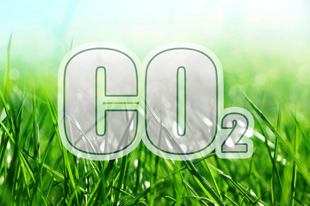 Concept of clear air. CO2 inscription and green grassの写真素材
