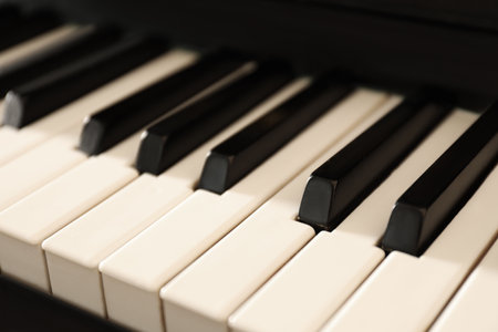 Modern piano with black and white keys, closeupの写真素材