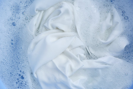 White clothing in court, top view. hand washing laundryの写真素材