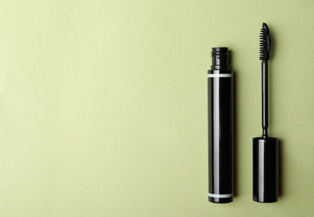 Mascara on light background, flat lay with space for text. makeup productの写真素材