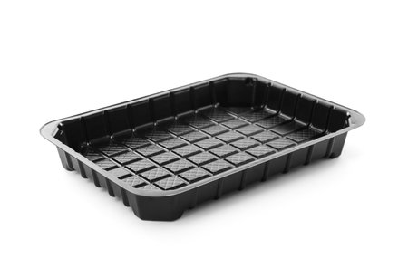 Disposable plastic lunch box isolated on whiteの写真素材