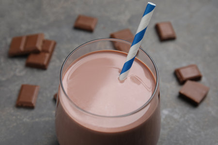 Delicious chocolate milk in glass, closeup viewの写真素材