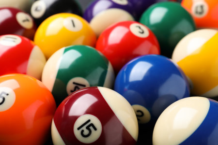 Many colorful billiard balls as background, closeupの写真素材